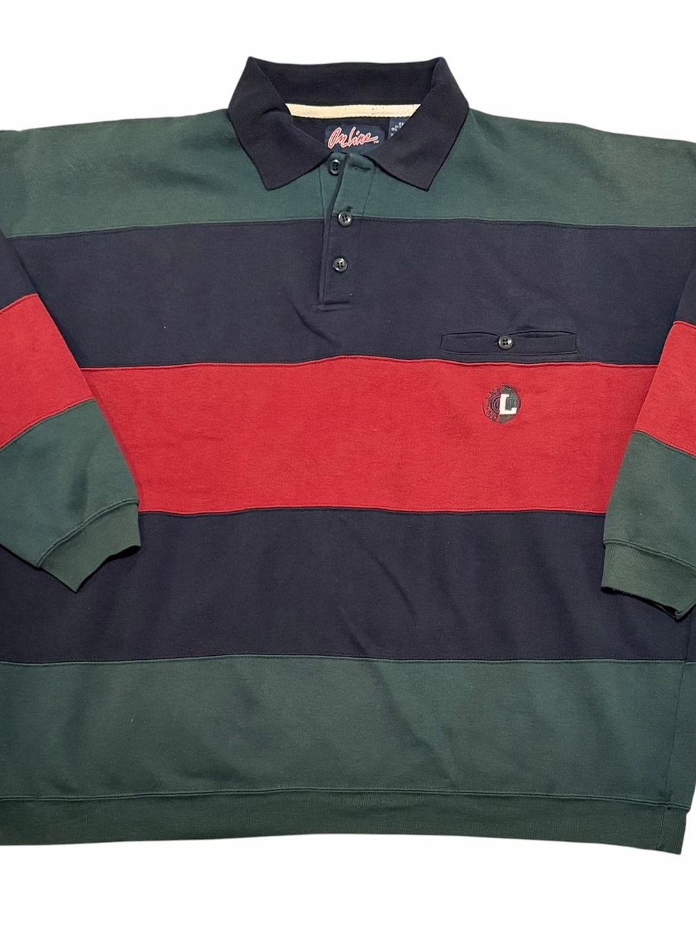 Cool 90s y2k Vintage Stripe Polo long sleeve or Sweatshirt Green Blue Red